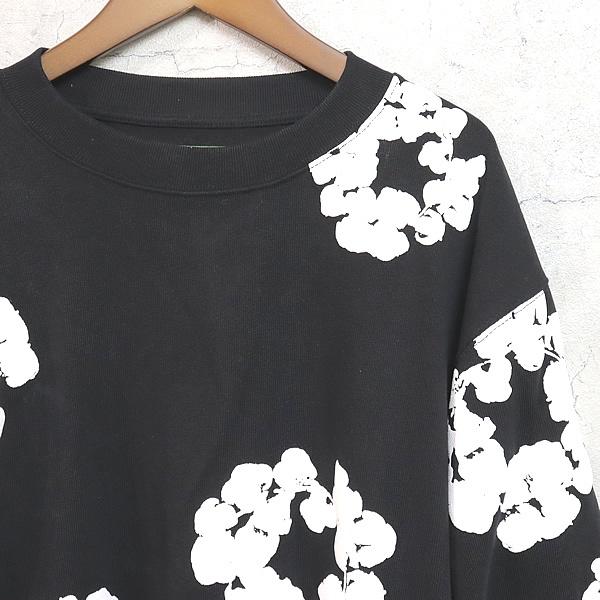 ☆美品 デニムティアーズ 黒 白花柄 長袖カットソー Tシャツ ロンT Lサイズ Denim Tears 銀座店 デニムティアーズ 花柄 プリント ロンT 長袖