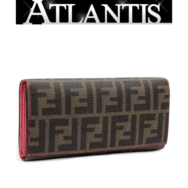 フェンディ FENDI 三つ折り長財布 ズッカ ブラウン×ブラック PVC