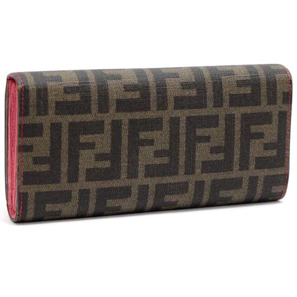 フェンディ FENDI 三つ折り長財布 ズッカ ブラウン×ブラック PVC