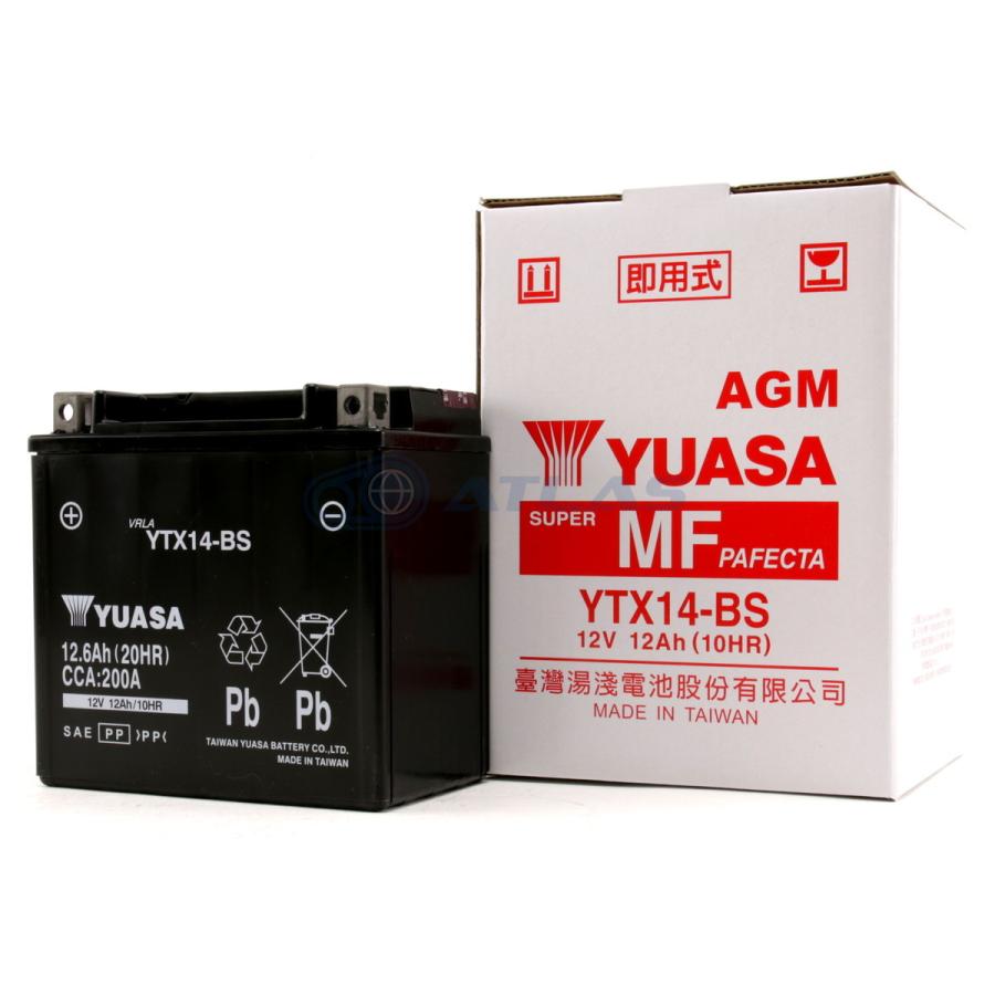 台湾YUASA YTX14-BS 液入り充電済み 1年保証付き 互換FTX14-BS GTX14-BS｜atlas-parts｜04