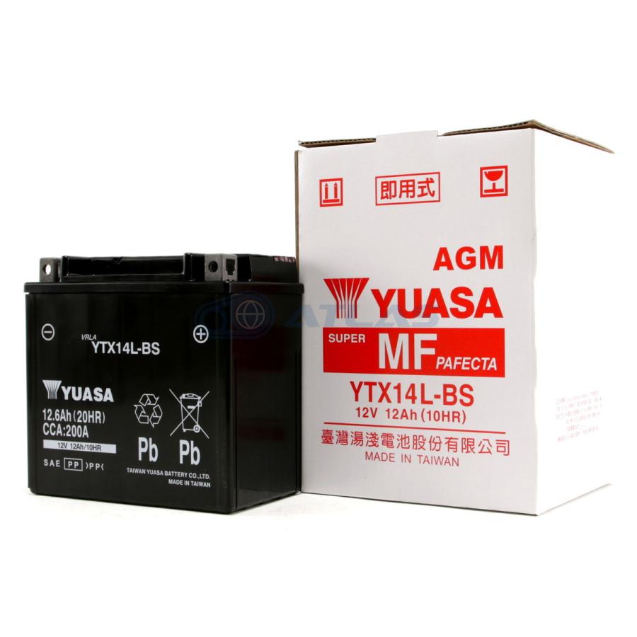 台湾YUASA ハーレー用AGMバッテリー YTX14L-BS 液入り充電済み 1年保証付き 互換 YTX14L-BS HARLEY DAVIDSON ハーレー純正 65958-04 65958-04A 65984-00｜atlas-parts｜04