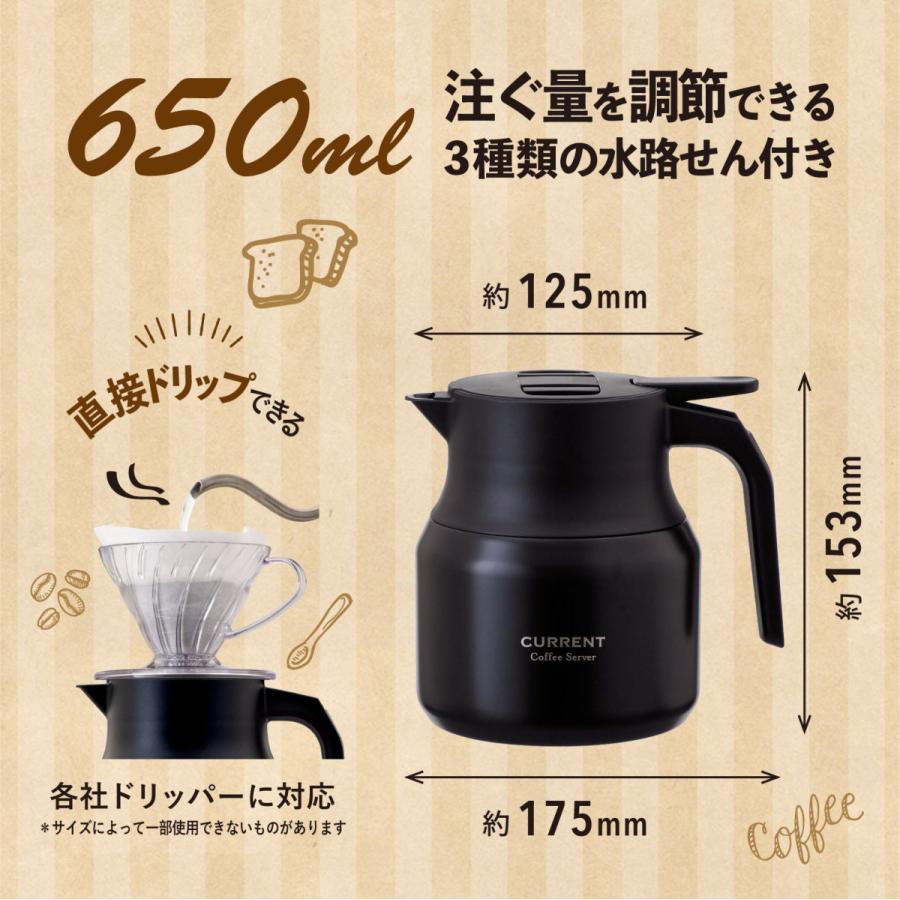 6個セット コーヒーサーバー 卓上ポット 650ml 保温 保冷 真空断熱 保温ポット 保冷ポット ステンレス 水量統制機能 直接ドリップ カフェリンク ACS-605BK6P_1