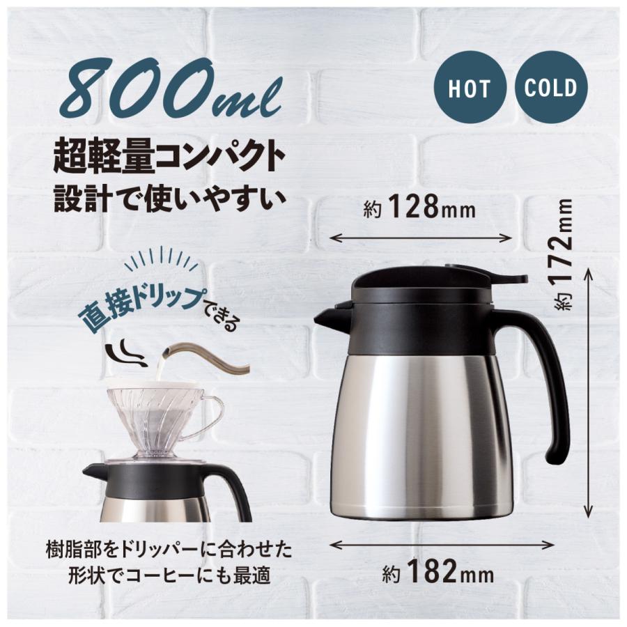 12個セット 卓上ポット 800ml 保温 保冷 真空断熱 ステンレス 超軽量 コンパクト スリム 保温ポット 保冷ポット 魔法瓶 シルバー バリウス AVTP-800SV12P_11