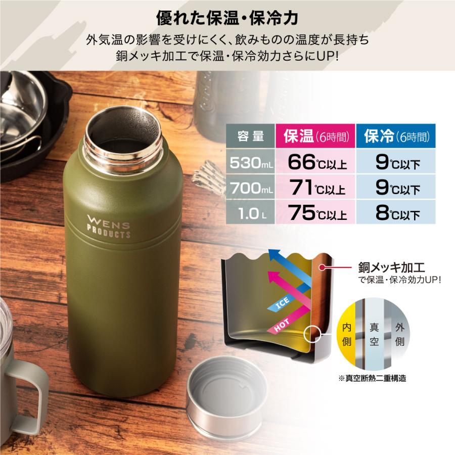 WENS 水筒 500ml 530ml 保温 保冷 ハンドル付き スクリュー
