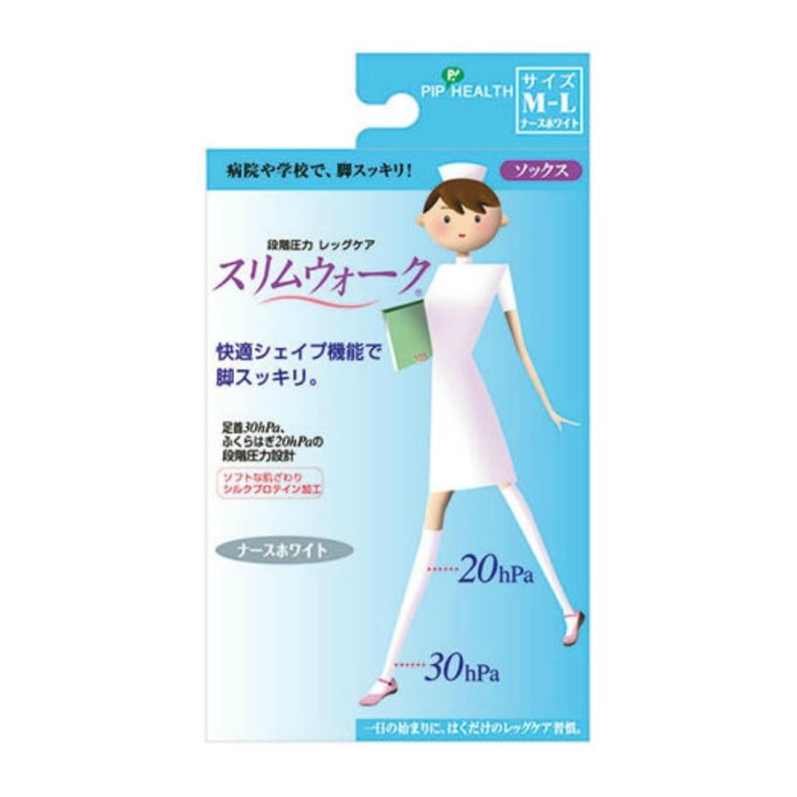 【送料無料・まとめ買い×10個セット】ピップ スリムウォーク ソックス ナースホワイト M-L 1足入