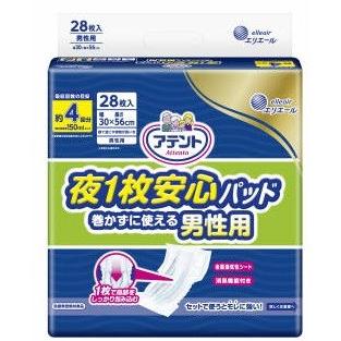 大王製紙 アテント 夜１枚安心パッド 巻かずに使える男性用４回吸収 (4902011771664)｜atlife