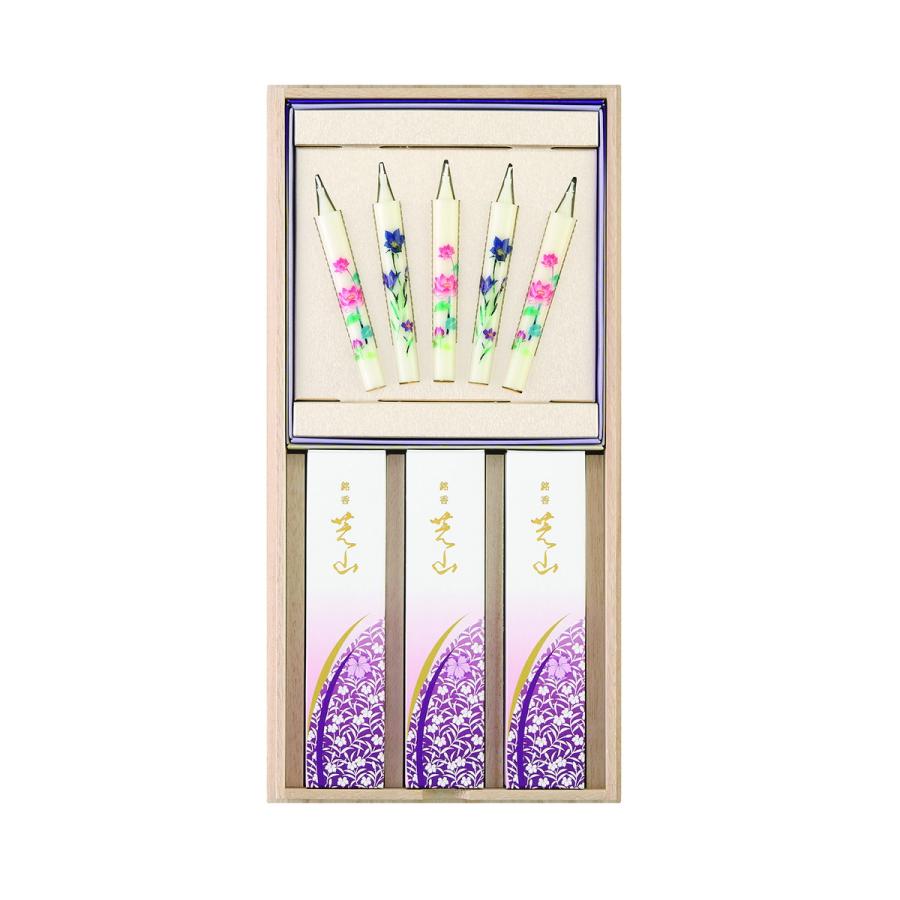 日本香堂 【送料無料】日本香堂 銘香 芝山 桐箱 絵ろうそく 5本セット