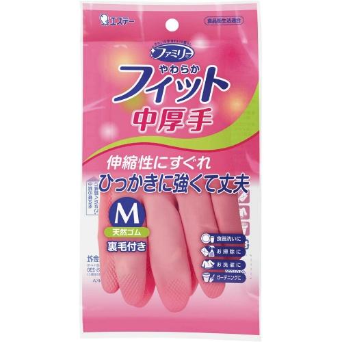 エステー やわらかフィット 天然ゴム手袋 M ピンク (4901070743223