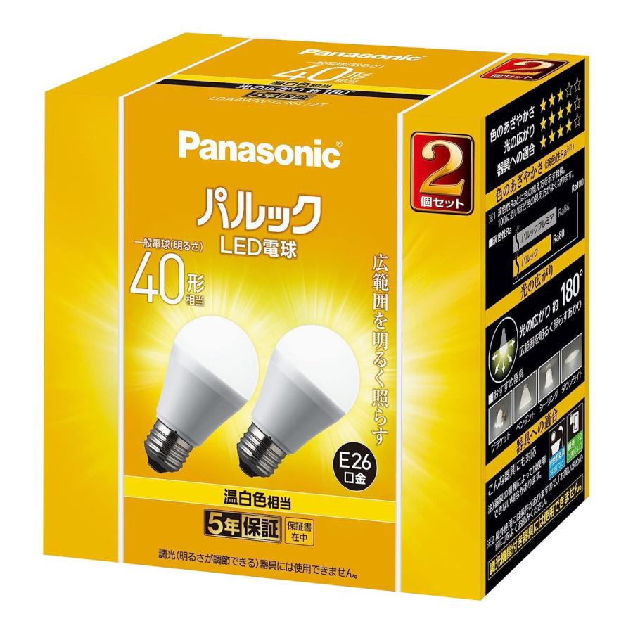 (送料無料・まとめ買い×5個セット)パナソニック LED電球 LDA4WWGK42T 40形 一般電球タイプ E26口金 2個入の画像