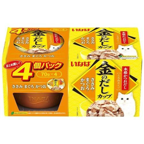 (送料無料・まとめ買い×12個セット)いなば 金のだしカップ 4個パック ささみ・まぐろ・かつお(70g×4コ入) 1個