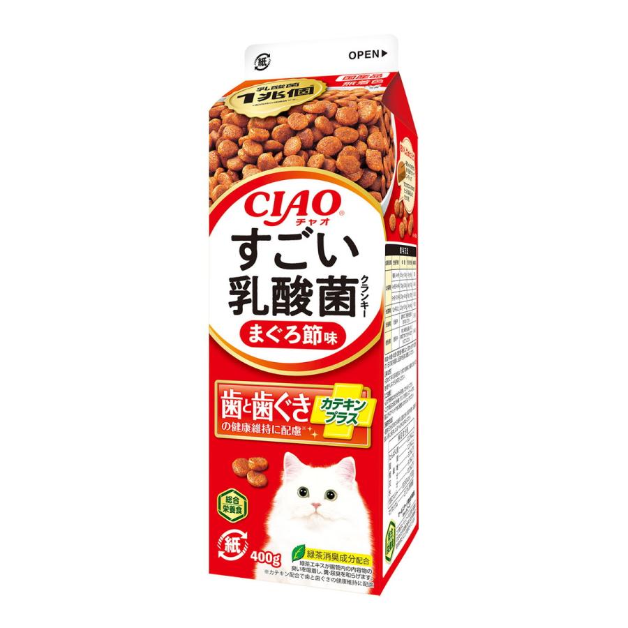 (送料無料・まとめ買い×12個セット)いなば CIAO チャオ すごい乳酸菌クランキー 牛乳パック まぐろ節味 400g_1