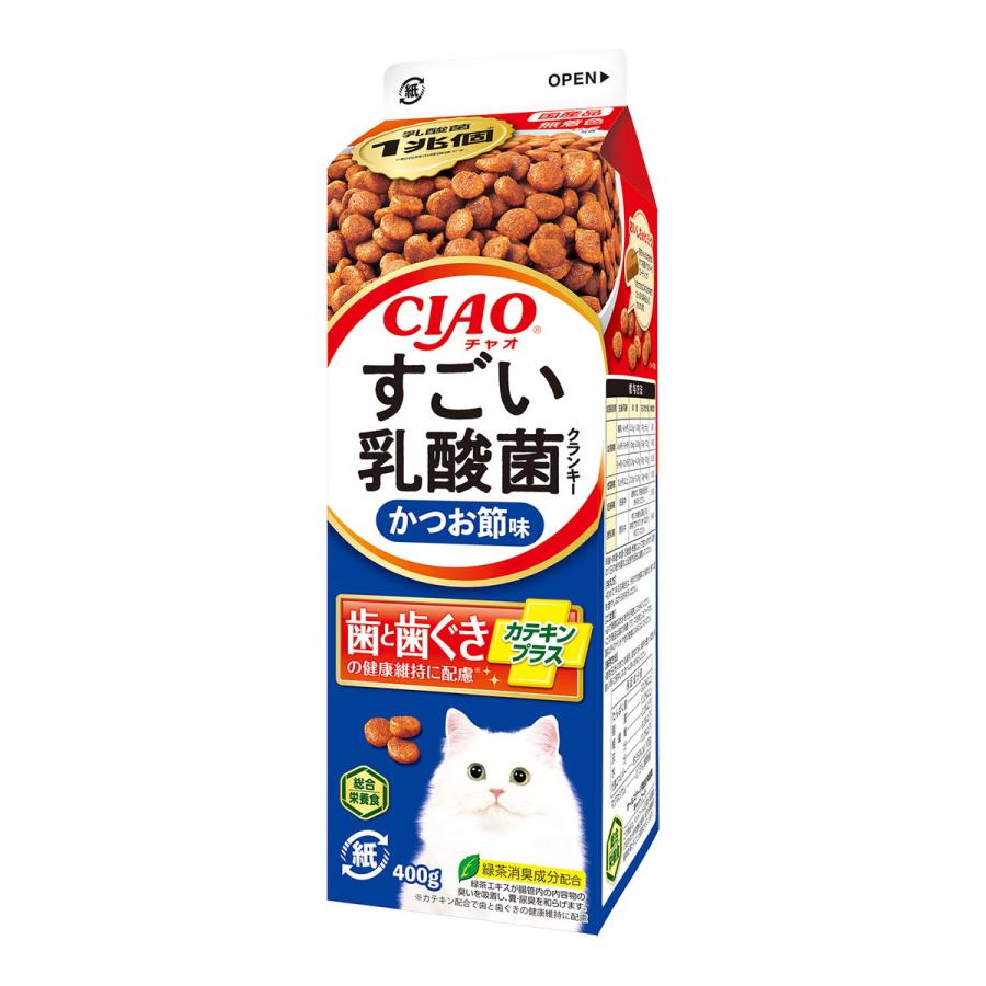 (送料無料・まとめ買い×12個セット)いなば CIAO チャオ すごい乳酸菌クランキー 牛乳パック かつお節味 400gの画像