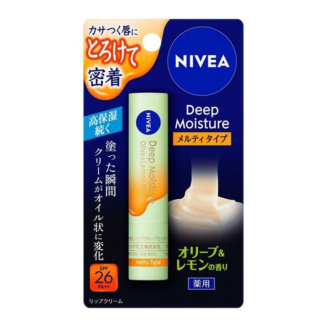 (配送おまかせ)花王 ニベア ディープモイスチャー 薬用リップクリーム メルティタイプ オリーブ&amp;レモンの香り 2.2g 1個（Yahoo!・日用品・生活雑貨の店 カットコ）