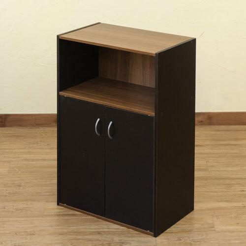 木製 キャビネット 棚付き 2扉 両開き オープンシェルフ ラック 収納