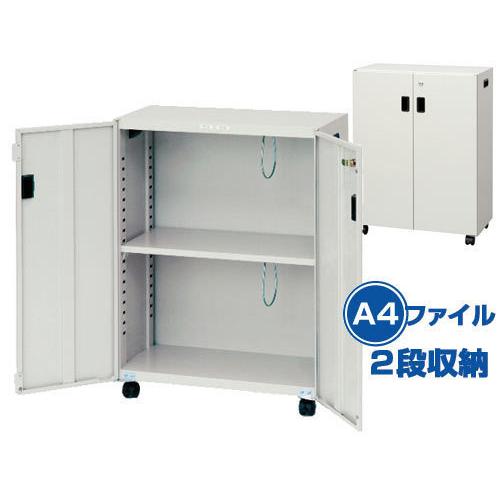 鍵付き 両開き A4 ファイル 2段 収納棚 書棚 W60cm スチール製 キャスター付き 送料無料 セキュリティ デスクターナ 黒 ニューグレー｜atmack