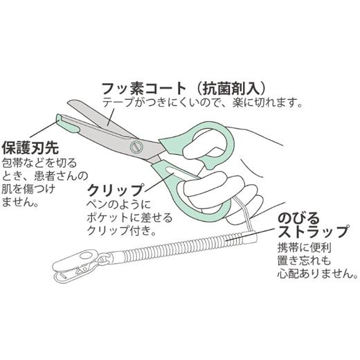 はさみ クリップストラップ付き ナース ステンレス製 フッ素コート ナイス ハサミ パステル 日本製 (NM) |  | 01