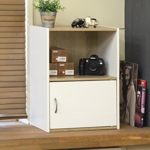木製 2段 扉付き 収納 棚 オープン ラック 本棚 幅41×D31×H54cm