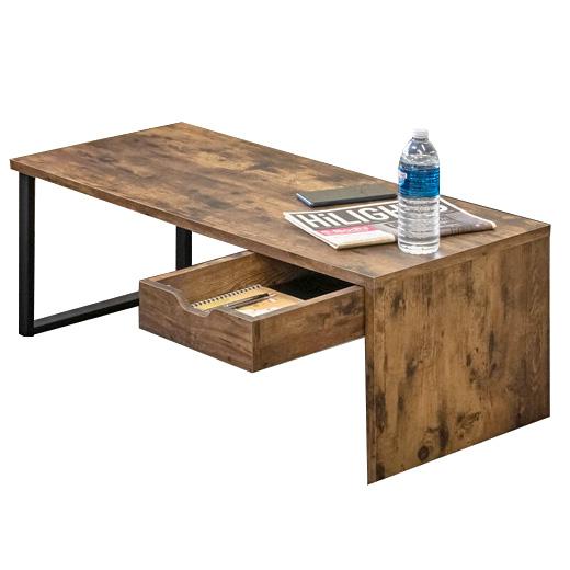 W90 引出し 収納 テーブル ロー デスク 文机 パソコンラック 長方形 センターテーブル 机 作業台 6510 アンティーク ブラウン | 