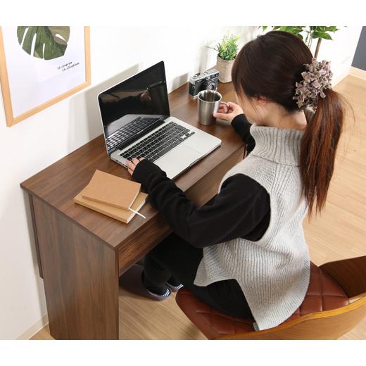 収納 引き出し デスク 110×40 片袖デスク スリム サイドラック 机 作業台 幅110cm ブラウン グレー ラック付 北欧 |  | 02