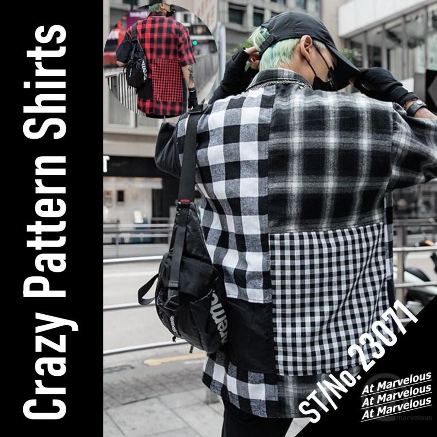 クレイジーパターン チェックシャツ メンズ ストリートファッション アシメ 半袖シャツ アシンメトリー Zutty 通販 Yahoo ショッピング
