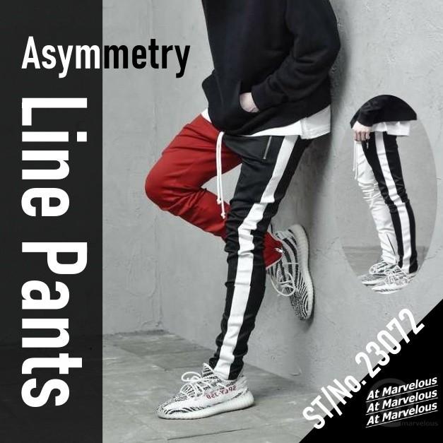 ジップ使い アシメカラー ラインパンツ メンズ ストリートファッション おしゃれ ジャージ Zutty 通販 Yahoo ショッピング