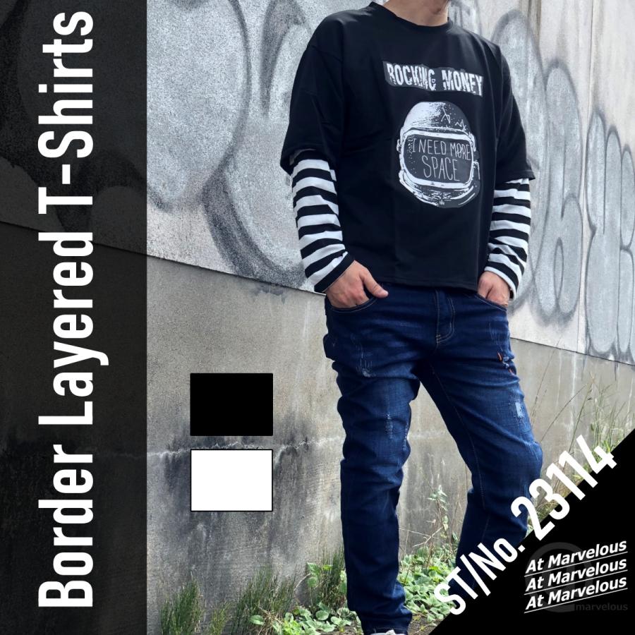 ボーダーレイヤードtシャツ メンズ ロックテイスト 長袖 トップス ロンt Belle M Rvelous 通販 Yahoo ショッピング