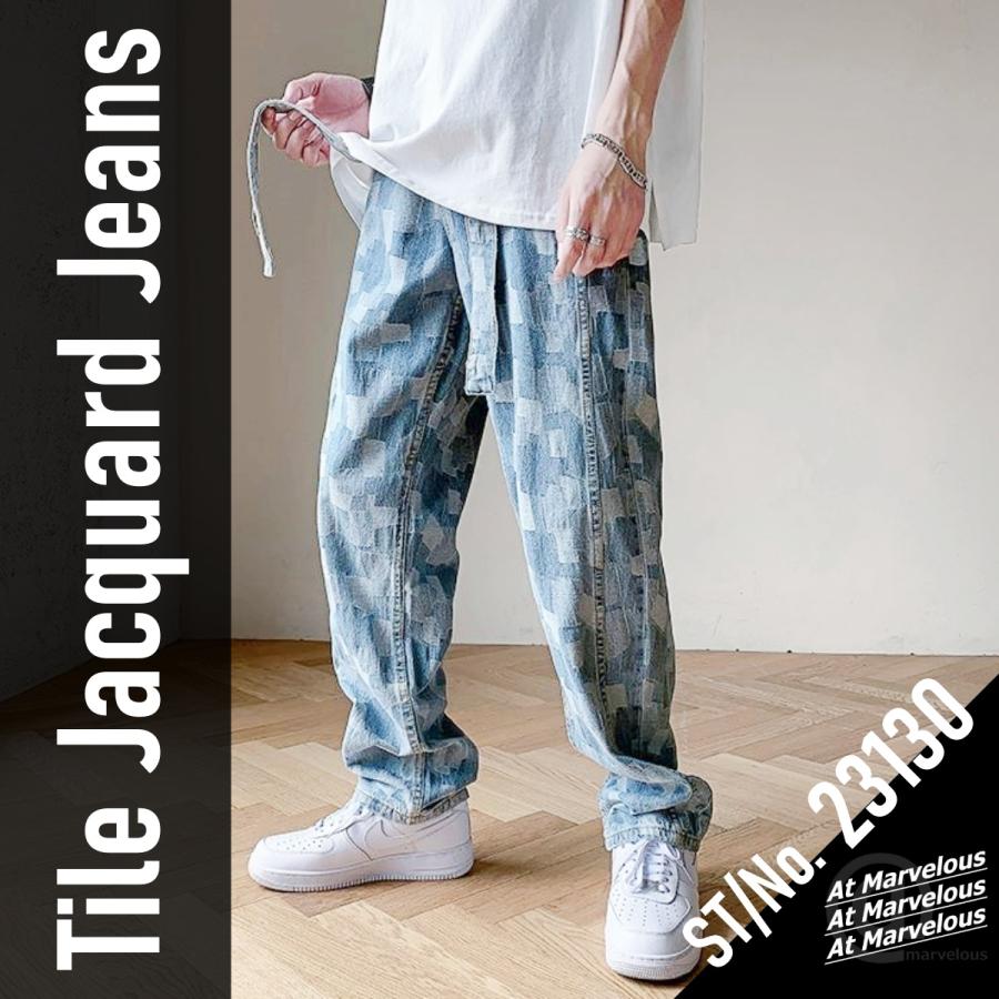 ジャカードタイル デニムパンツ ジーンズ メンズ ストリートファッション ジャガード Belle M Rvelous 通販 Yahoo ショッピング