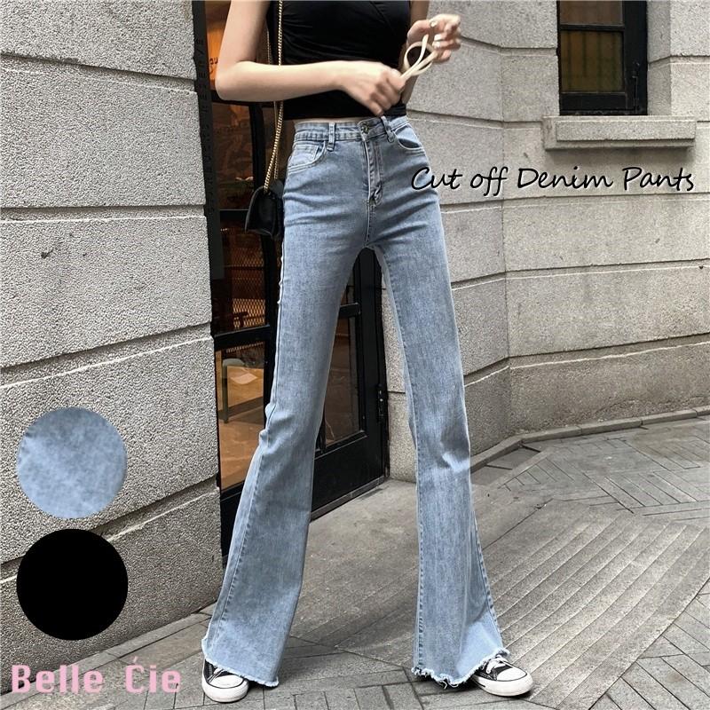 レディース フレア デニムパンツ カットオフ スーパーストレッチ ベルボトム ブーツカット ジーンズ 脚長 美脚パンツ Belle M Rvelous 通販 Yahoo ショッピング