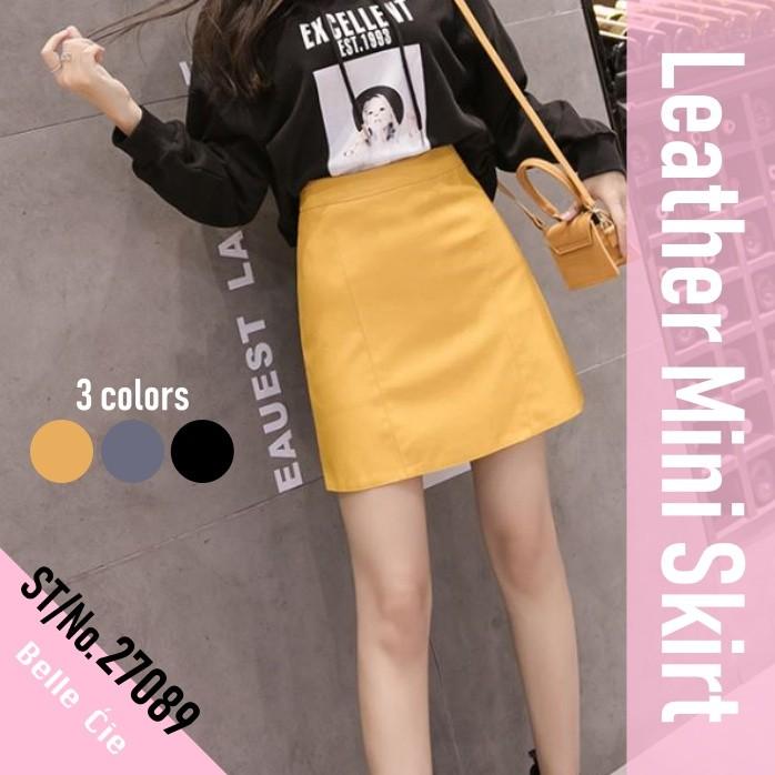 Belle Cie タイト レザー 台形 ミニスカート インパンツ レディース