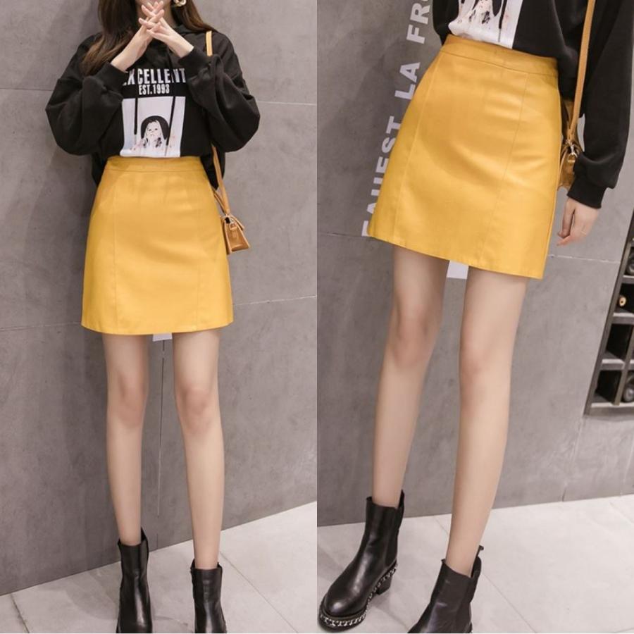 Belle Cie（ベルシー） タイト レザー 台形 ミニスカート インパンツ