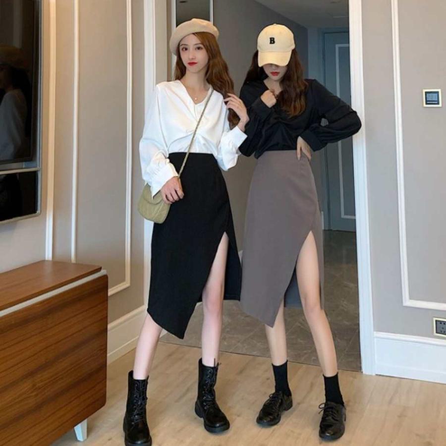 スリットタイトスカート アシンメトリー レディース セクシー ミモレ丈 韓国ファッション セクシー カジュアル Zutty 通販 Yahoo ショッピング