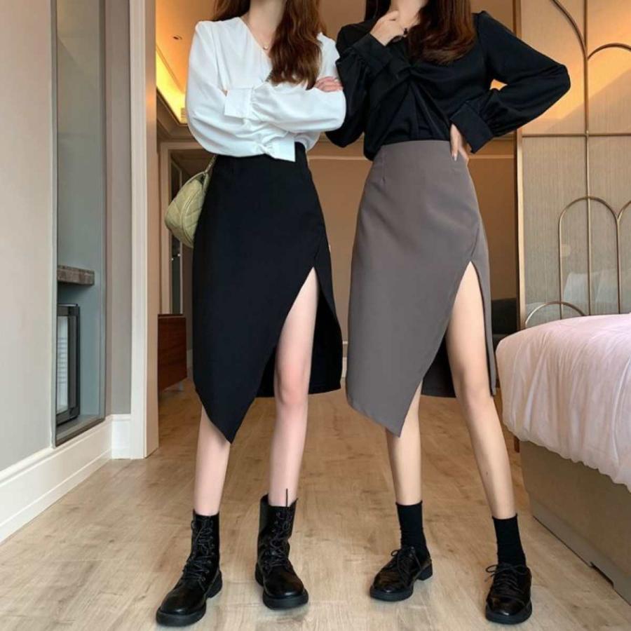 スリットタイトスカート アシンメトリー レディース セクシー ミモレ丈 韓国ファッション セクシー カジュアル Zutty 通販 Yahoo ショッピング