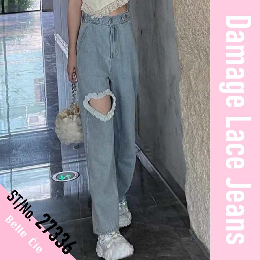 くりぬきレース デニムパンツ ジーンズ レディース 韓国ファッション ガーリー カジュアル Gパン ジーパン ズボン ボトムス フェミニン ゆめかわ Zutty 通販 Yahoo ショッピング