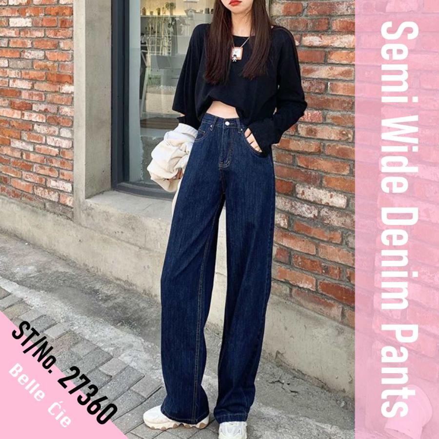 ワイドパンツ レディース セミワイド シンプル ボトムス ワンウォッシュ ネイビー カジュアル ゆったり ワイド デニムパンツ Zutty 通販 Yahoo ショッピング