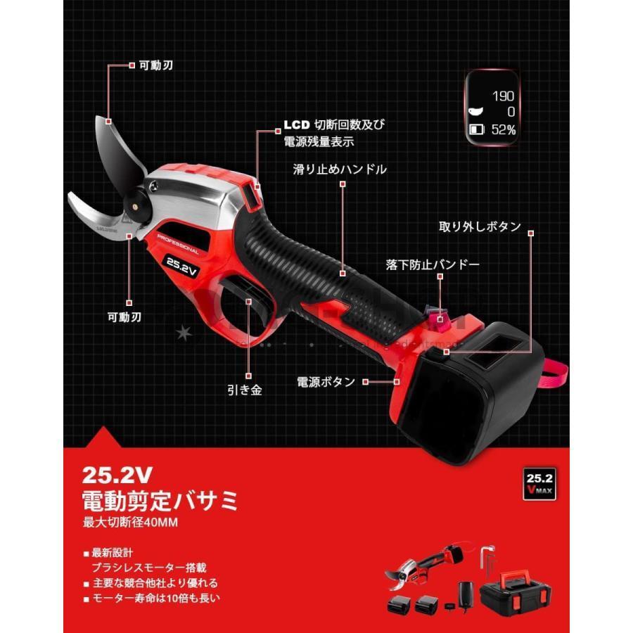 送料無料 電動剪定鋏 両刃可動 25.2V コードレス 充電式剪定ばさみ ブラシレスモーター搭載 園芸剪定用具 刃の開きを任意調整可 庭木 果樹 切断径40mm 【NAN6693189792】(23392円)