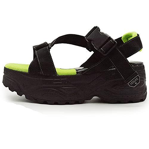 楽天 Yosuke ヨースケ Tallshoes Tallshoes 厚底 ブラックグリーン 25 5cm ベルクロ 3e 幅広 身長アップ 8cm メンズ サンダル サンダル Aou Edu Sd