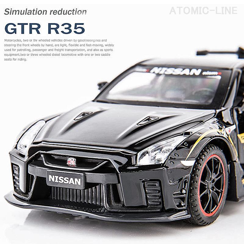 日産 GTR ニスモ R35 スーパーGT 1/32 ミニカー 全3色 ライト点灯 エンジンサウンド 模型 合金モデル｜atomic-line｜18