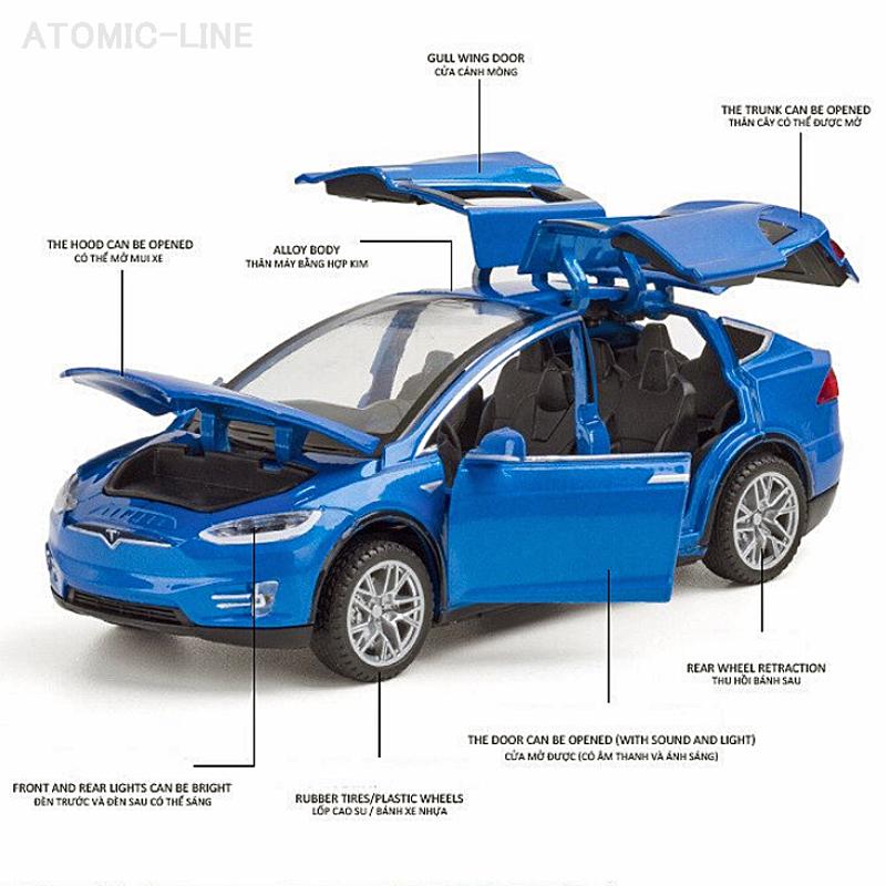 テスラ ８角 小プレート 4枚セット テスラ MODEL X 1/32 ミニカー 全4色 ライト点灯 エンジン