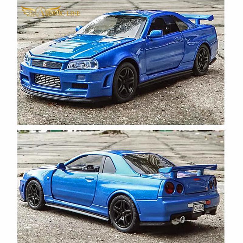R34 GTR ワイスピモデル　　ボディのみ　ライト付き 日産 NISSAN GT-R R34 スカイライン 1/32 ミニカー 全3色 ライト