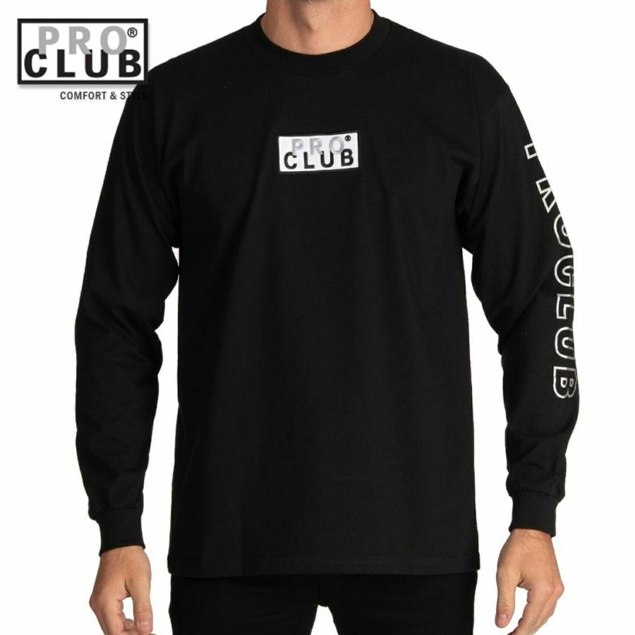 PRO CLUB EMBROIDERED BOX LOGO ヘビーウェイト ロンT ロングスリーブ ボックスロゴ ブラック 黒 長袖 LONG SLEEVE HEAVYWEIGHT T-SHIRT Black プロクラブ | PRO CLUB