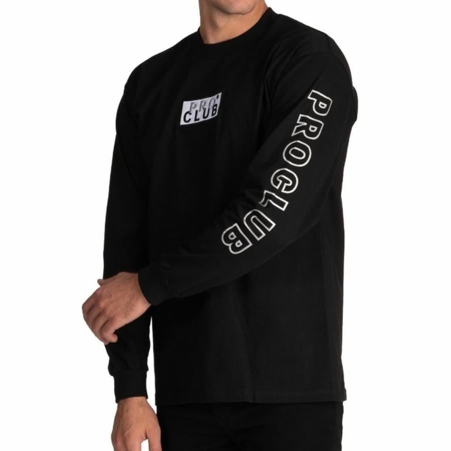 PRO CLUB EMBROIDERED BOX LOGO ヘビーウェイト ロンT ロングスリーブ ボックスロゴ ブラック 黒 長袖 LONG SLEEVE HEAVYWEIGHT T-SHIRT Black プロクラブ | PRO CLUB | 01