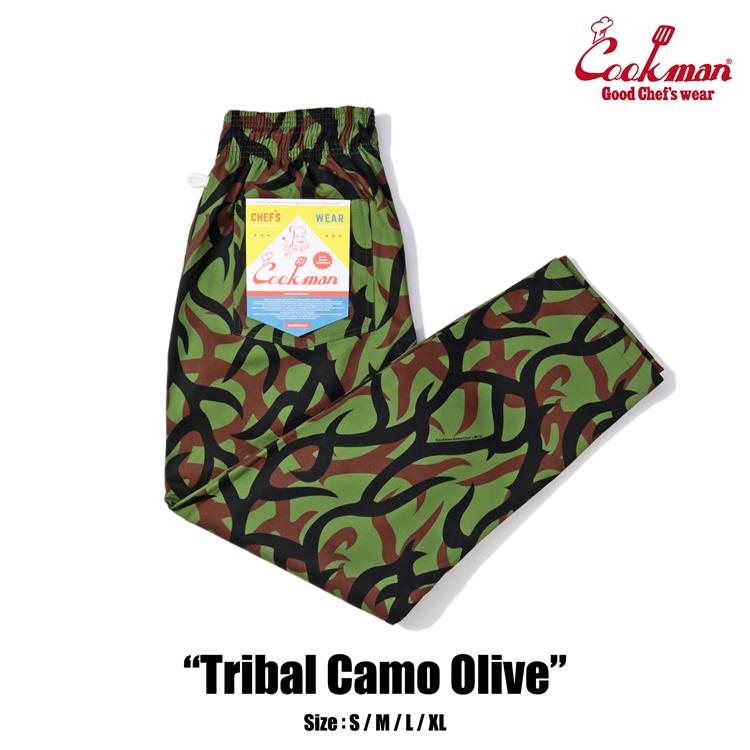 COOKMAN クックマン Chef Pants シェフパンツ Tribal Camo Olive トライバルカモ オリーブ グリーン イージーパンツ メンズ レディース 男女兼用 カジュアル｜atomicdope｜02