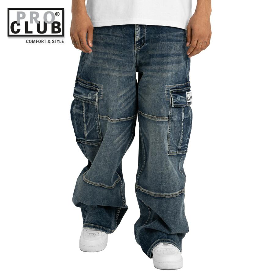 PRO CLUB HEAVYWEIGHT BAGGY FIT デニムカーゴパンツ ダークストーンウォッシュ サイズ32 | PRO CLUB