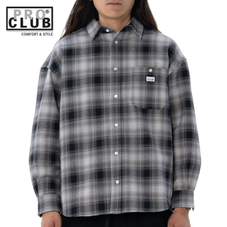 PRO CLUB HEAVYWIDE OMBRE フランネルシャツ ブラック FLANNEL SHIRT Black プロクラブ ストリートファッション | PRO CLUB