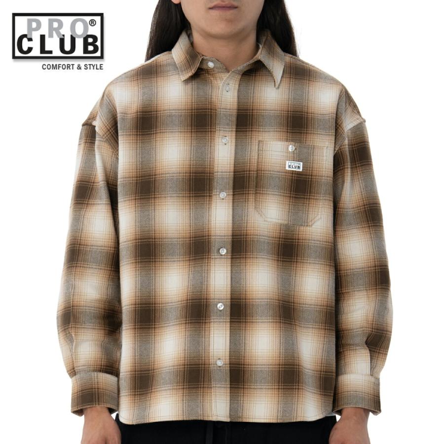 PRO CLUB HEAVYWIDE OMBRE フランネルシャツ ブラウン FLANNEL SHIRT Brown プロクラブ ストリートファッション | PRO CLUB