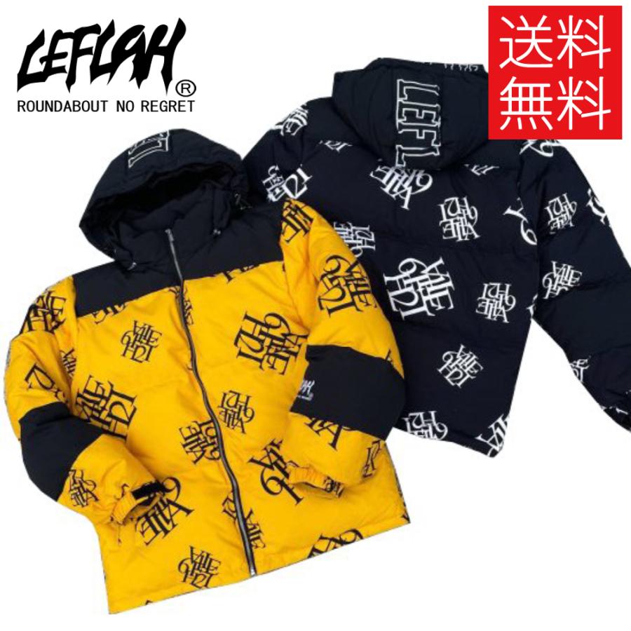 LEFLAH 総柄２WAY ダウンジャケット アウター マスタード ブラック