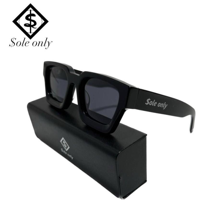 $ole only ソールオンリー square retro スクエア型 レトロサングラス ブラック 黒  ケース付き メンズ レディース ユニセックス 男女兼用 | 