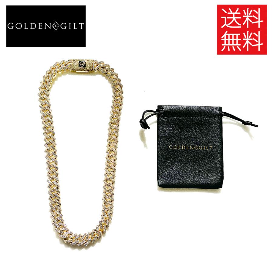 大人気！ゴールデンギルトProng Studded Cuban Necklace-