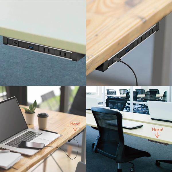 カセット式コンセント　3口タイプ（規格：電源・電源・USB-C）(机下固定・延長コード・RoHS2対応品) 【過】