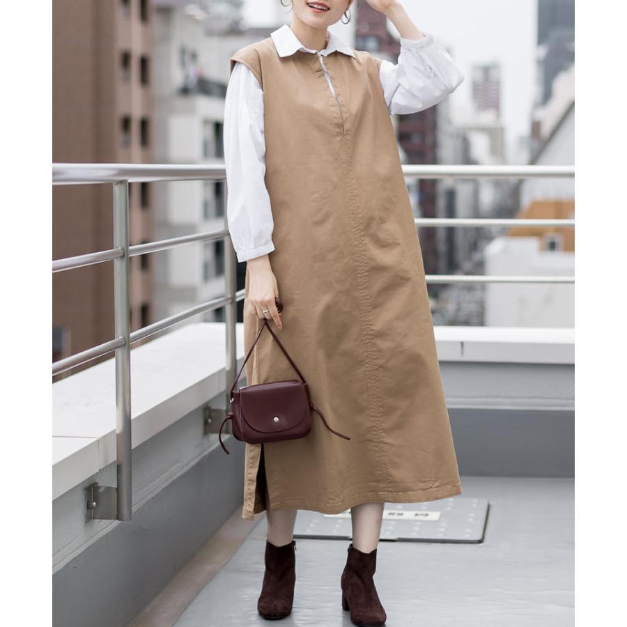 キーネックベストワンピース レディース 大きいサイズ M L LL 3L 4L5L 黒 ベージュ カーキ | atONE | 01